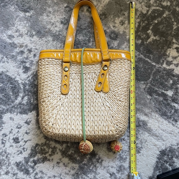 Lucky Brand Raffia Straw Tote Yellow Tan lined Multipurpose/Beach Bag - Picture 4 of 12